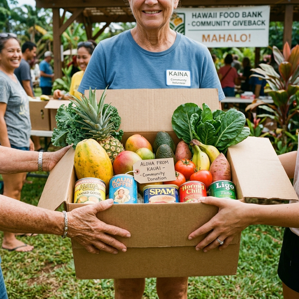 Hawaii community food box being shared